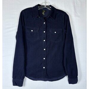 Forever 21 womens corduroy blue long sleeve pearl snaps blouse Small